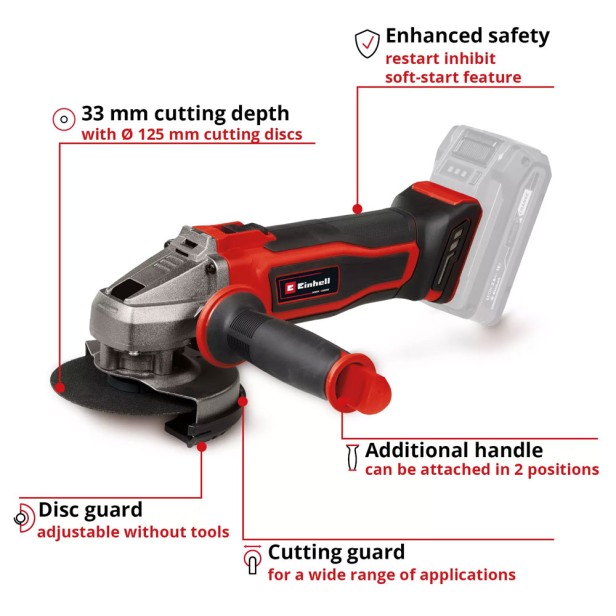 Battery Angle Grinder Einhell TE-AG 18/125-2 Li-Solo with 2,5Ah Battery and Charger